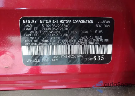 2022 Mitsubishi Outlander Es 2.5 2Wd from USA, damaged, VIN JA4J3TA8XNZ053402